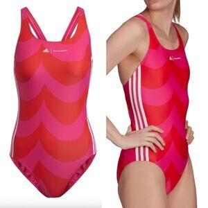 Adidas Marimekko Pink/Red 3 Stripes One Piece Swimsuit Racerback Sport sz US2